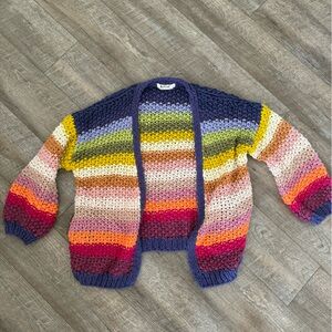 Three Bird Nest Multi Color Crochet Cardigan Size SMALL - small unravel as seen